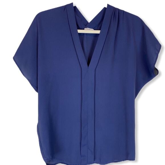 Tobi Navy Chiffon Short Sleeve Blouse Size Small - Picture 3 of 6